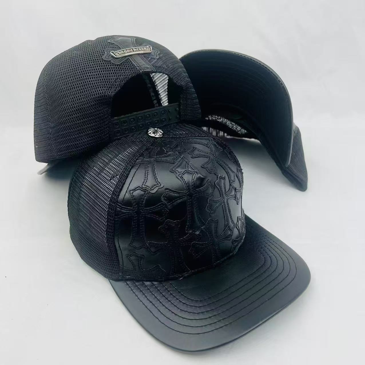 Chrome Hearts Cemetery Cross Leather Stitched Trucker Hat